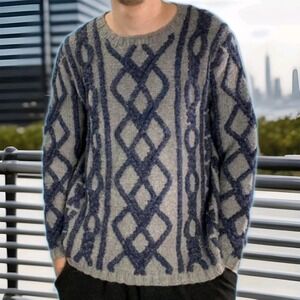 Vintage Talbots Collection Wool Alpaca Blend Hand Knit Sweater Small Striped 90s